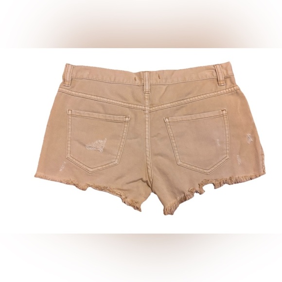 Free People Raw Hem Button Fly Denim Shorts Khaki Tan Low Rise Womens 24" Waist - Picture 3 of 6